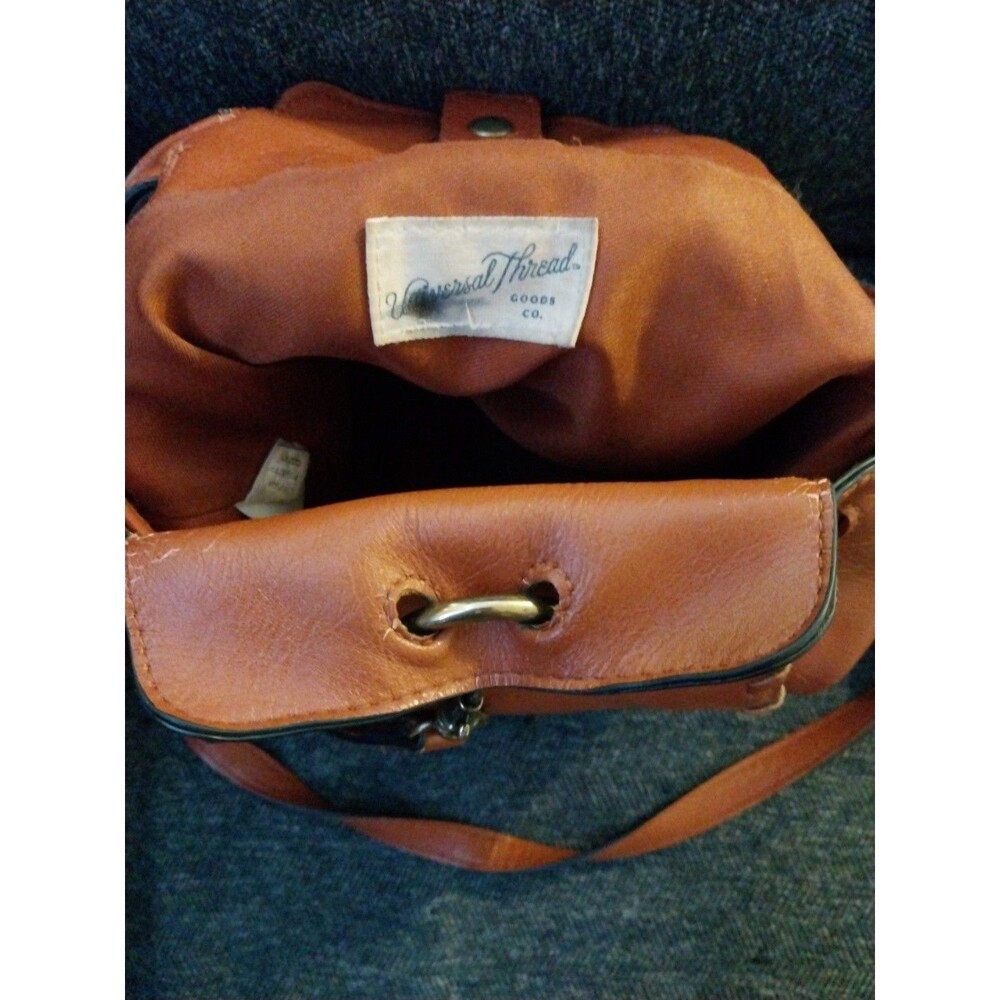 Universal Thread Brown Drawstring Crossbody Bag Bucket Purse Faux Leather Small - Picture 10 of 12